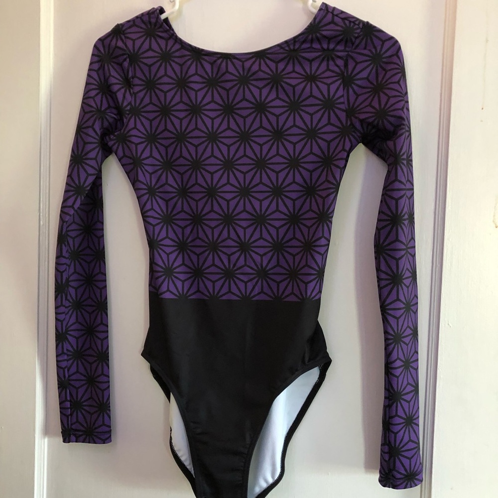 Purple Printed Long Sleeve Leotard